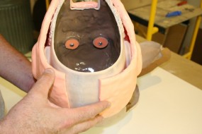 Silicone Hemispheres Screwed to Head Mold Created Finished Eye Sockets