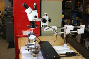 The Front Column Can Be Inverted to Use the Microscope On Tall Objects Like This Lathe