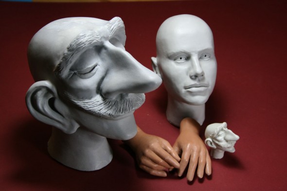 Rough Wax Casts in Progress: the Smallest Head is Ice and the Hands Are Fuse Wax 
